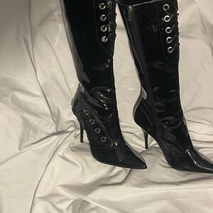 Anne Michelle Glossy Black Heeled Boots